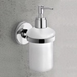 Gedy FE81-13 Wall Mounted Rounded Frosted Glass Soap Dispenser With Chrome Mounting